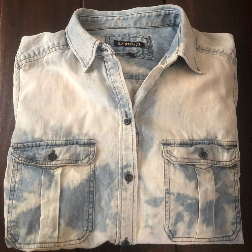 EXPRESS LONG SLEEVE TIE DYE BLEACH SHIRT